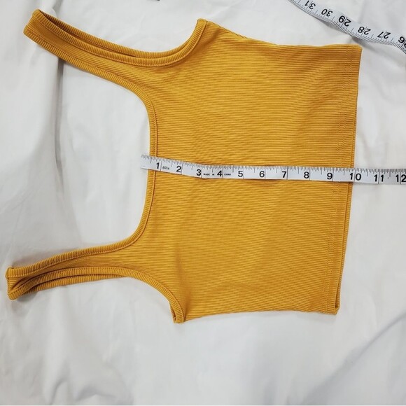 Licobod Woman Yellow Ribbed Crop Tank Top & High Waisted Leggings Set Activewear - Picture 5 of 13